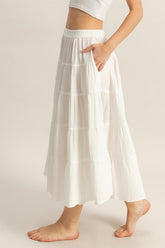 Double Gauze Tiered Midi Skirt with Pockets HYFVE